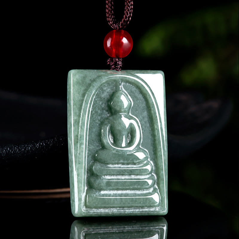 Formless Buddha Jade Square Amulet Prosperity String Necklace Pendant