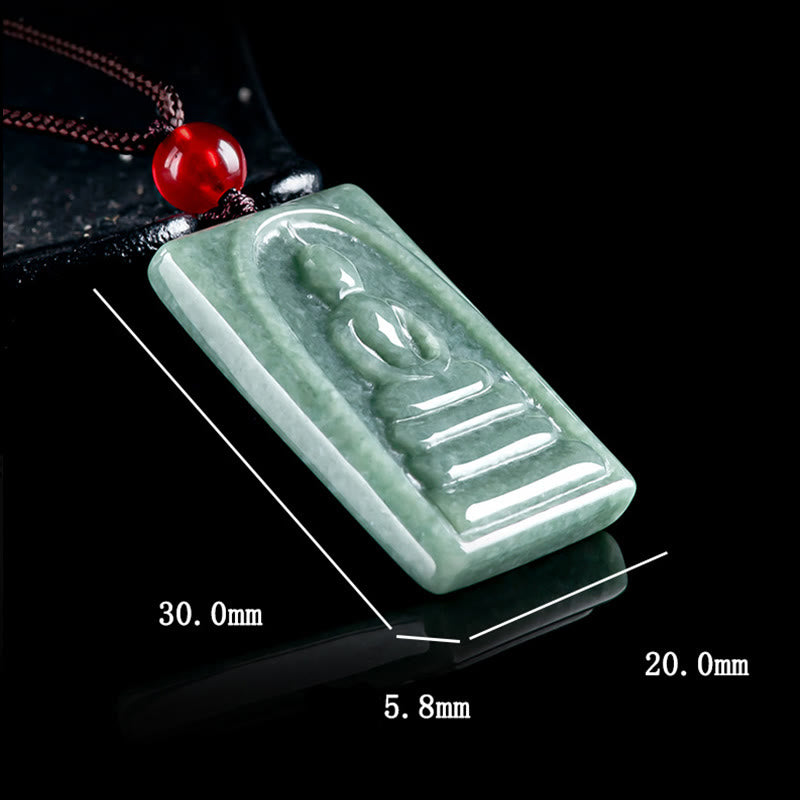 Formless Buddha Jade Square Amulet Prosperity String Necklace Pendant