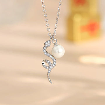 925 Sterling Silver Pearl Year Of The Snake Blessing Sincerity Necklace Pendant