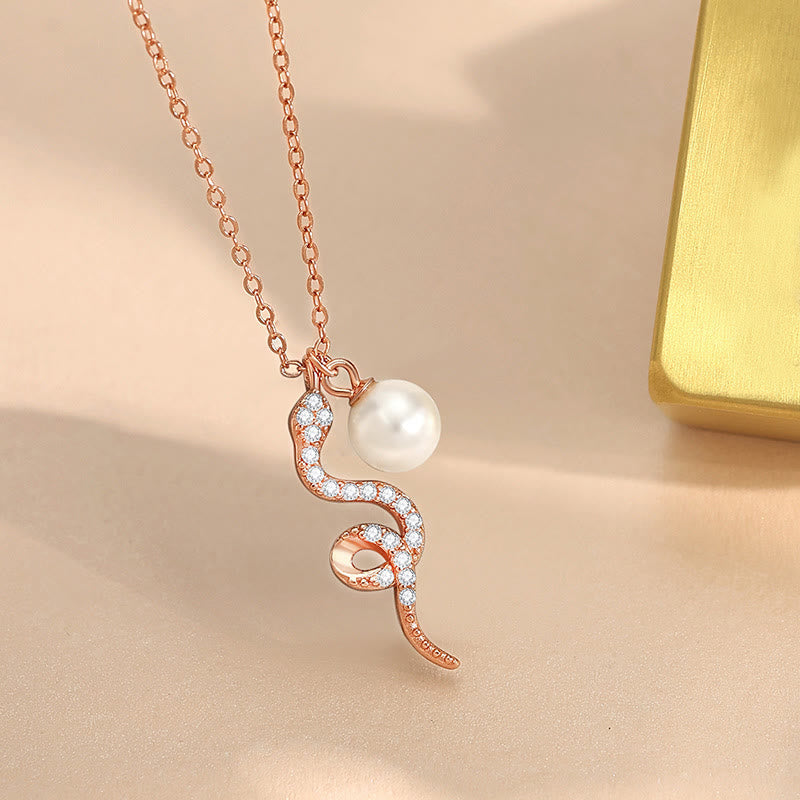 925 Sterling Silver Pearl Year Of The Snake Blessing Sincerity Necklace Pendant