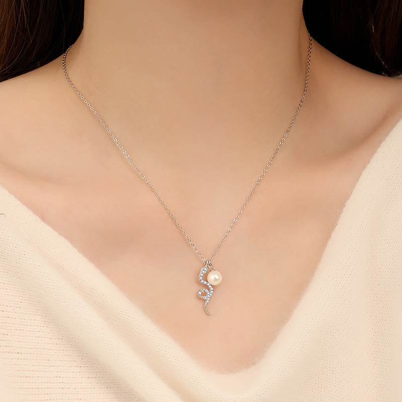925 Sterling Silver Pearl Year Of The Snake Blessing Sincerity Necklace Pendant