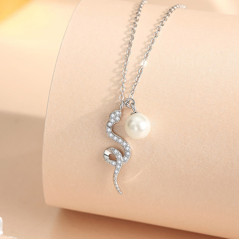 925 Sterling Silver Pearl Year Of The Snake Blessing Sincerity Necklace Pendant