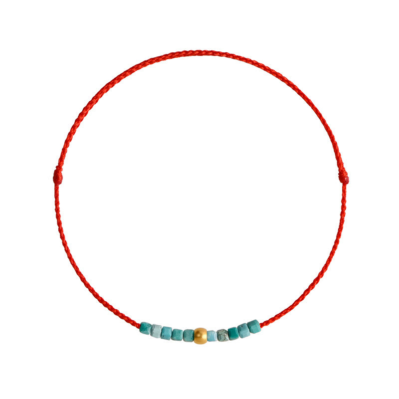 Hand-Braided 999 Gold & Turquoise Red String Adjustable Bracelet Anklet