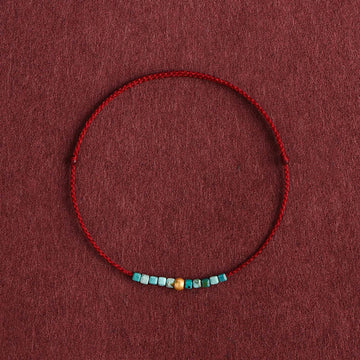 Hand-Braided 999 Gold & Turquoise Red String Adjustable Bracelet Anklet