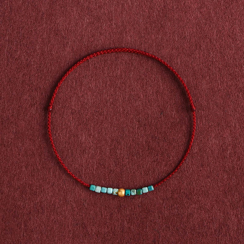 Hand-Braided 999 Gold & Turquoise Red String Adjustable Bracelet Anklet