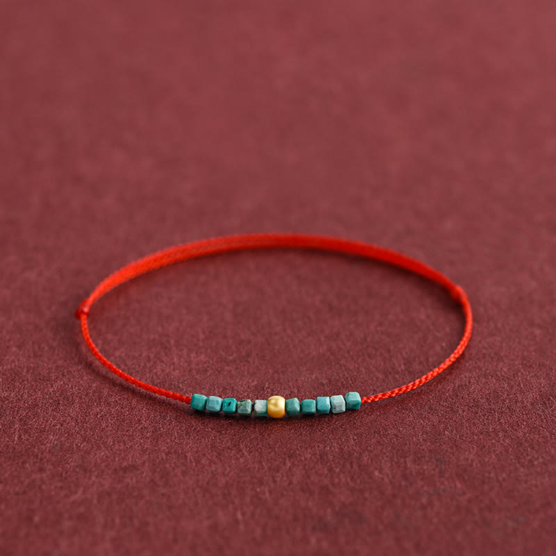 Hand-Braided 999 Gold & Turquoise Red String Adjustable Bracelet Anklet