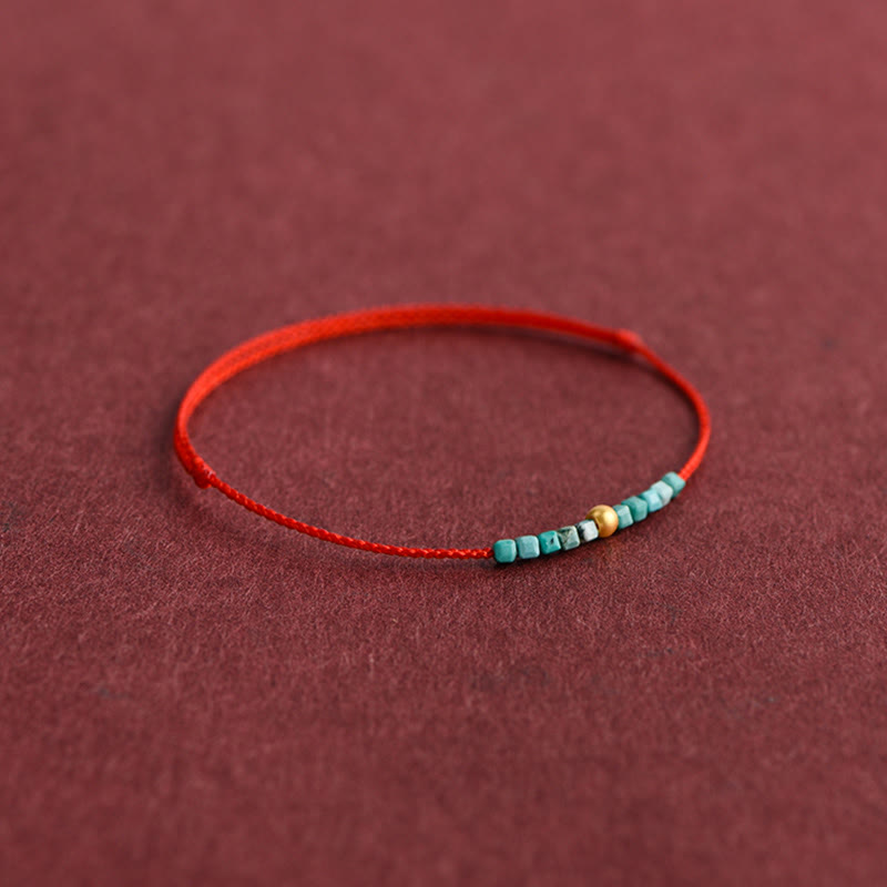Hand-Braided 999 Gold & Turquoise Red String Adjustable Bracelet Anklet
