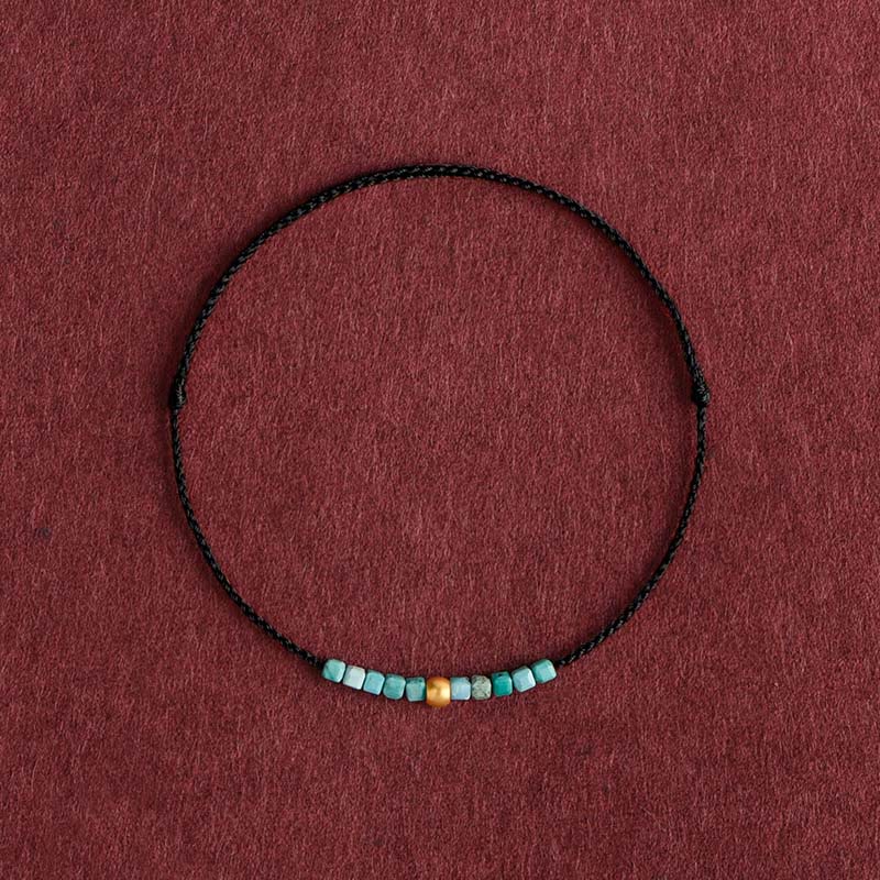 Hand-Braided 999 Gold & Turquoise Red String Adjustable Bracelet Anklet