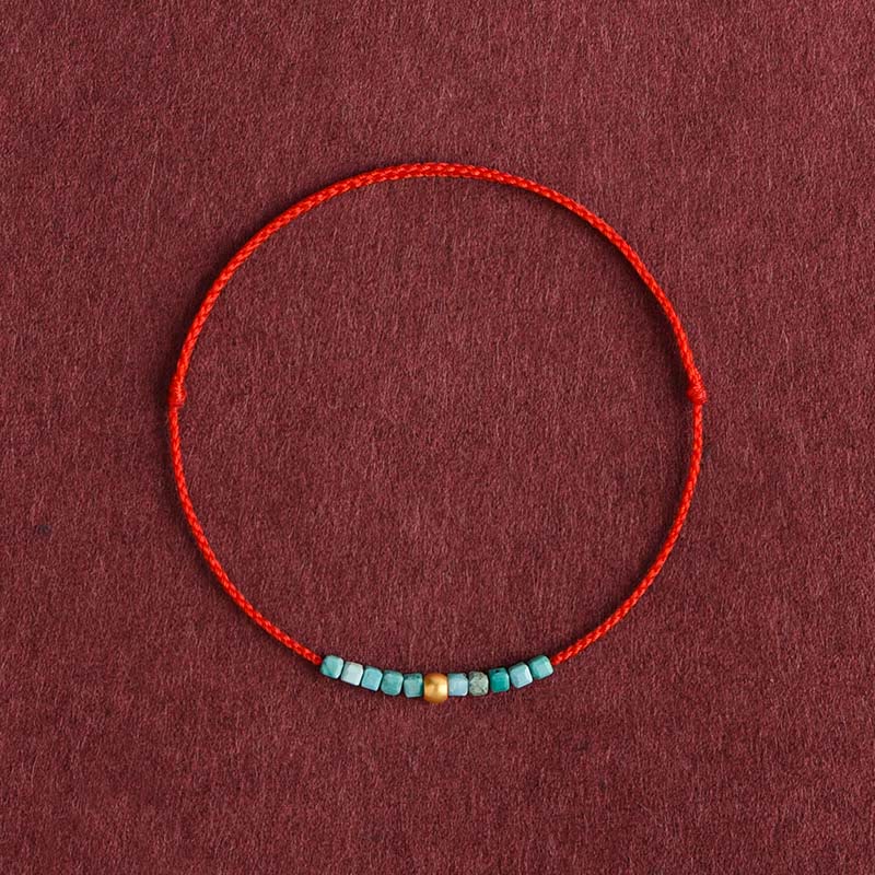 Hand-Braided 999 Gold & Turquoise Red String Adjustable Bracelet Anklet