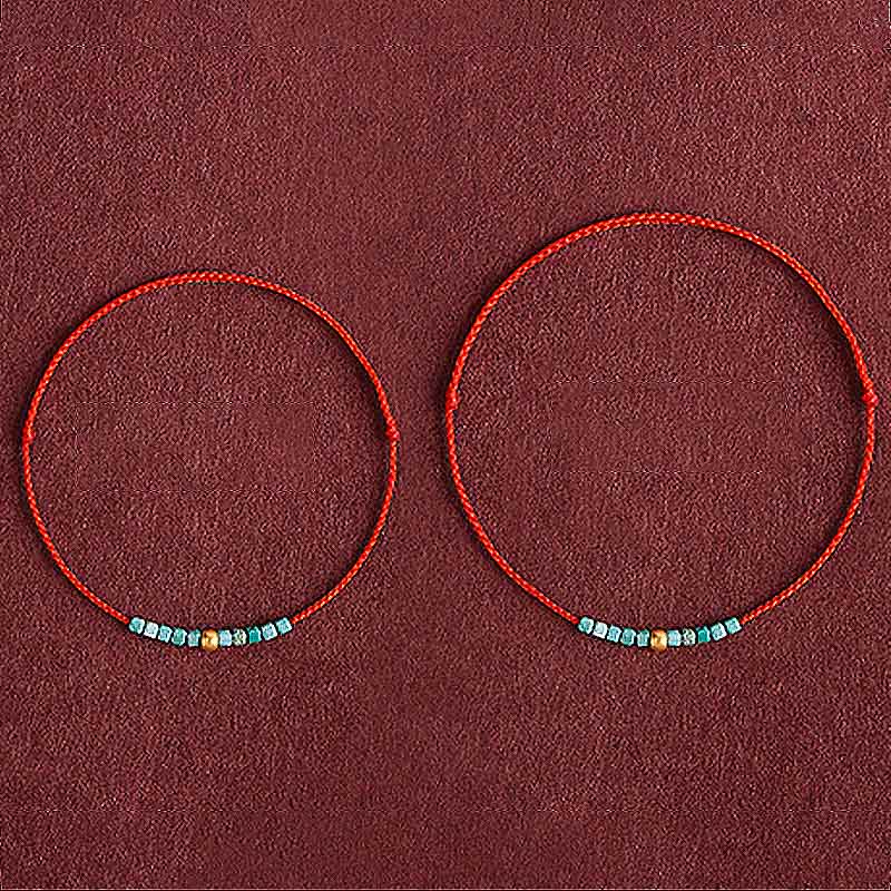 Hand-Braided 999 Gold & Turquoise Red String Adjustable Bracelet Anklet
