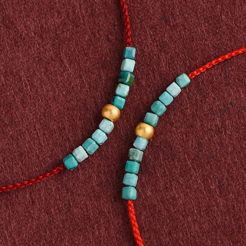 Hand-Braided 999 Gold & Turquoise Red String Adjustable Bracelet Anklet
