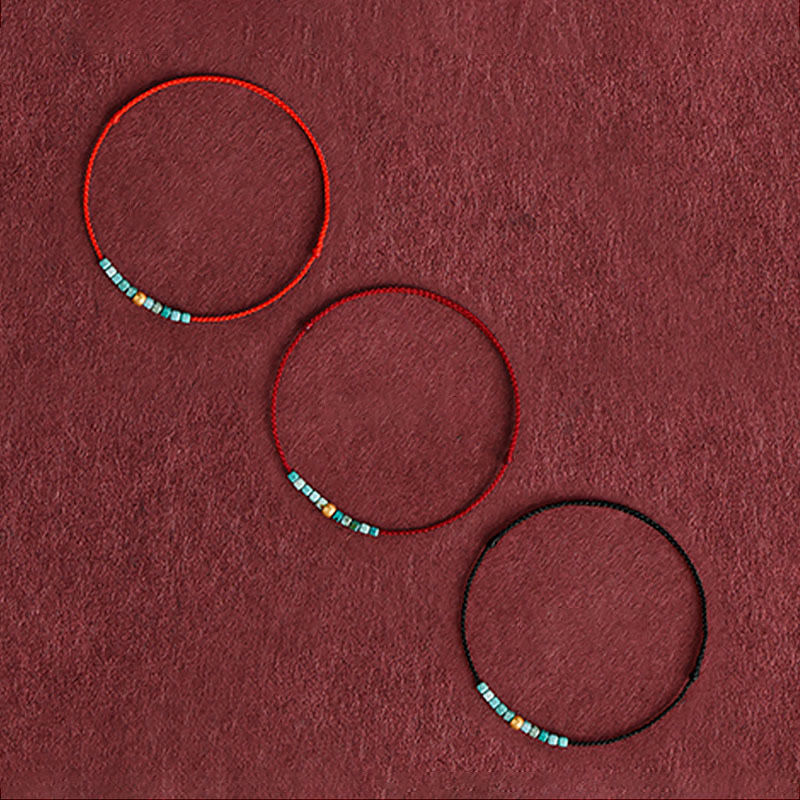Hand-Braided 999 Gold & Turquoise Red String Adjustable Bracelet Anklet