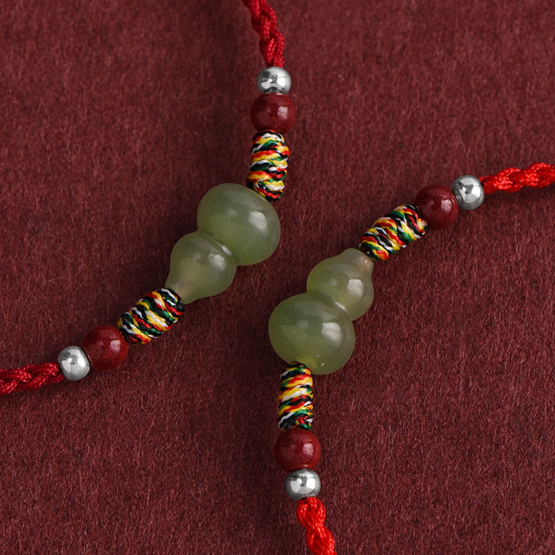 Natural Hetian Jade Gourd Protection Luck Braided Bracelet Anklet