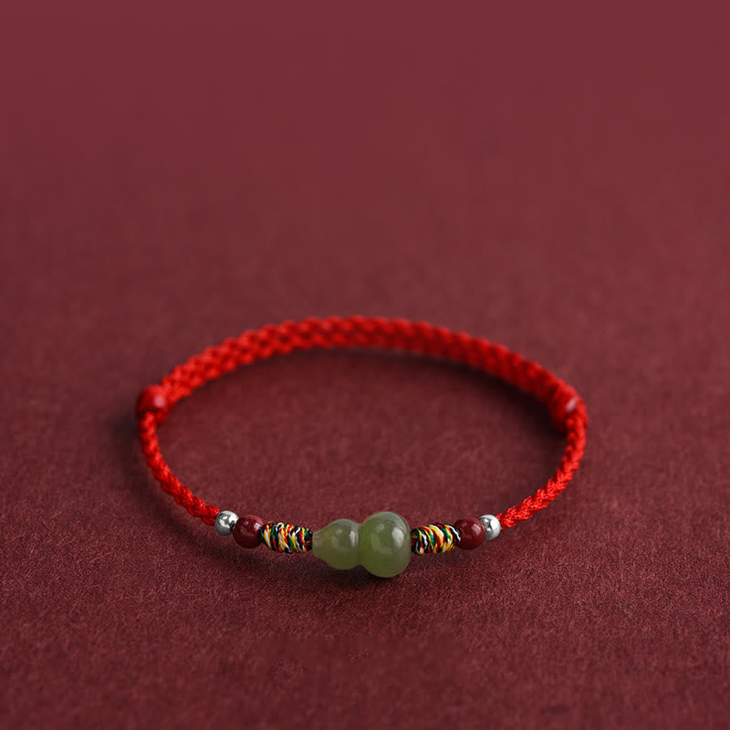 Natural Hetian Jade Gourd Protection Luck Braided Bracelet Anklet