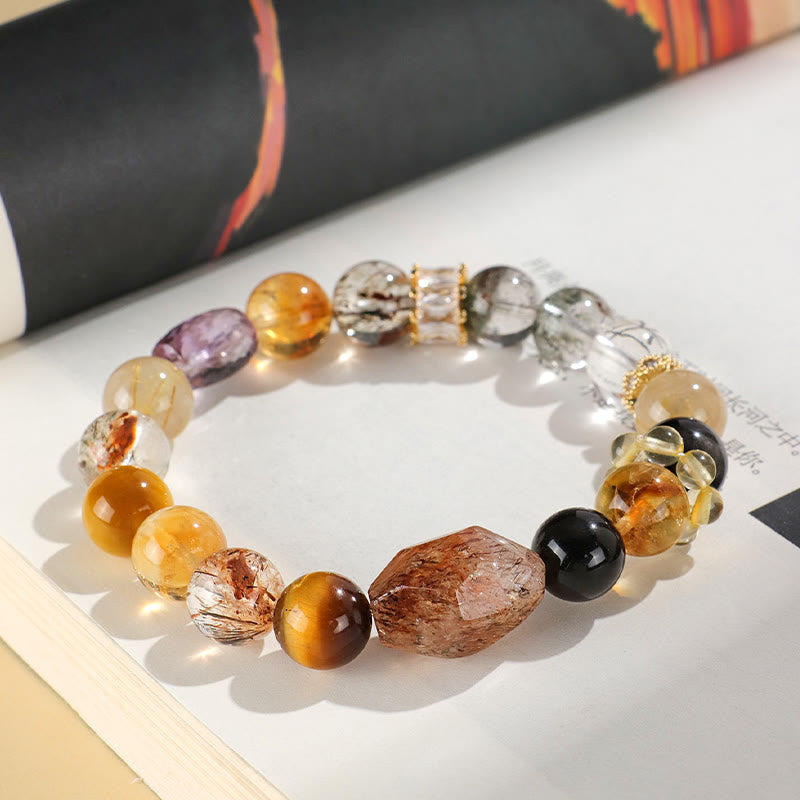 Super Seven Crystal Topaz Obsidian Tiger Eye Positivity Bracelet