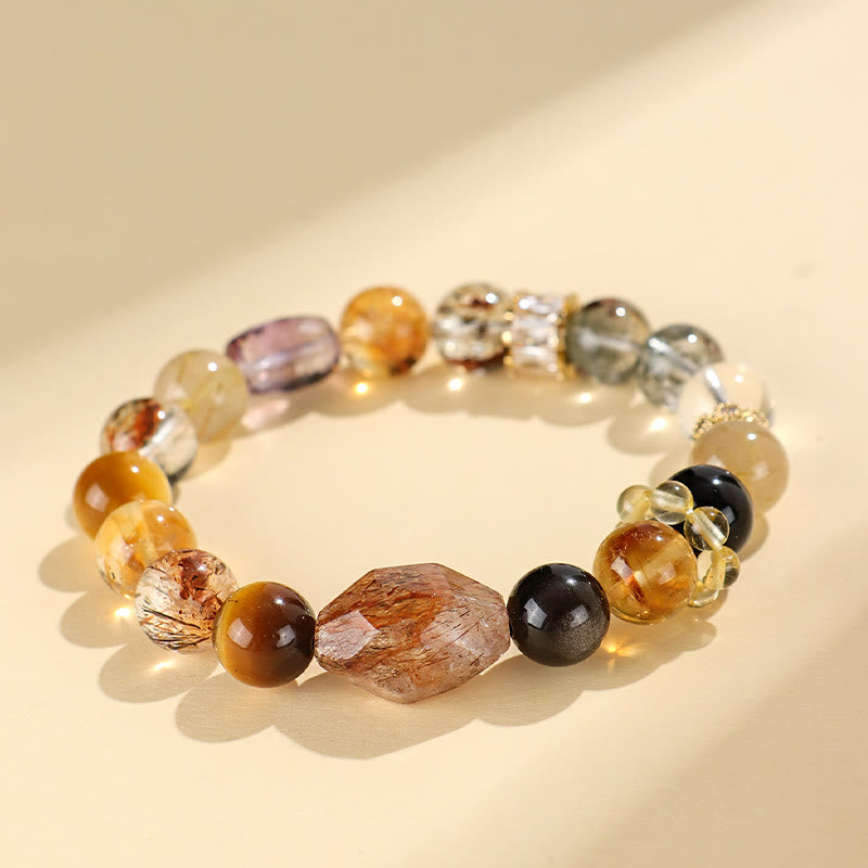 Super Seven Crystal Topaz Obsidian Tiger Eye Positivity Bracelet