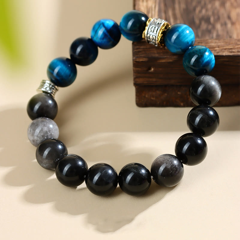 Blue Tiger Eye Silver Sheen Obsidian Strength Bracelet