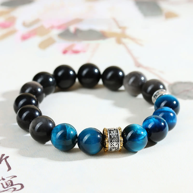 Blue Tiger Eye Silver Sheen Obsidian Strength Bracelet