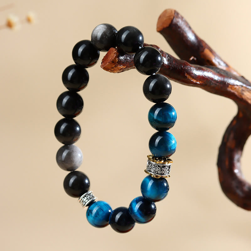 Blue Tiger Eye Silver Sheen Obsidian Strength Bracelet