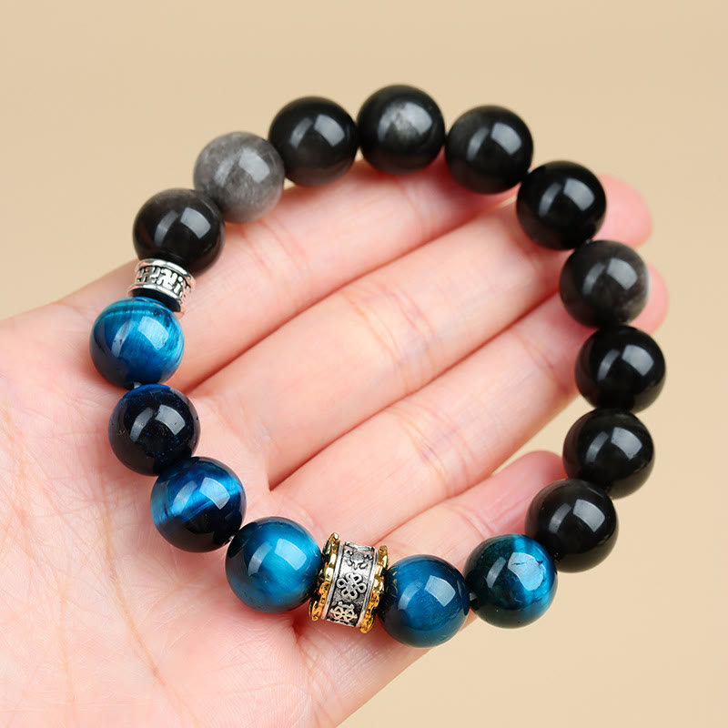 Blue Tiger Eye Silver Sheen Obsidian Strength Bracelet