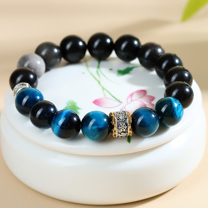 Blue Tiger Eye Silver Sheen Obsidian Strength Bracelet