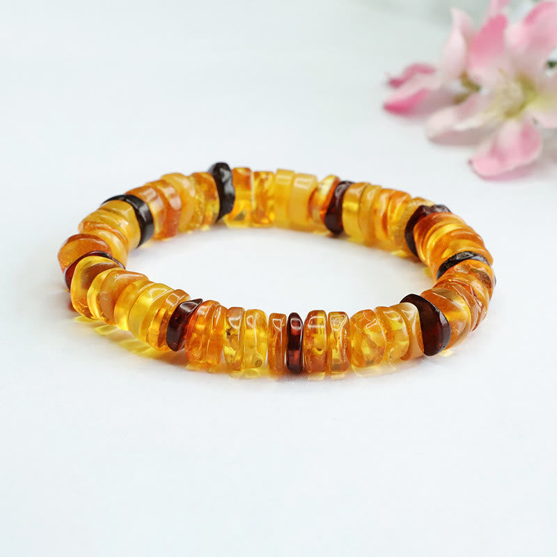 Natural Amber Ping An Kou Peace Buckle Beaded Bracelet