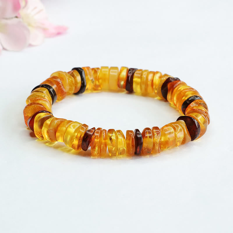 Natural Amber Ping An Kou Peace Buckle Beaded Bracelet