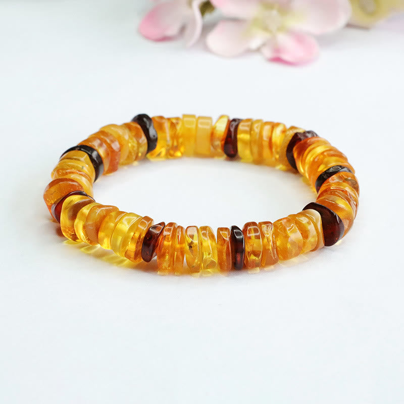 Natural Amber Ping An Kou Peace Buckle Beaded Bracelet