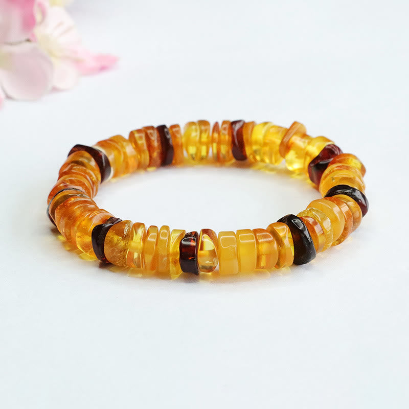 Natural Amber Ping An Kou Peace Buckle Beaded Bracelet