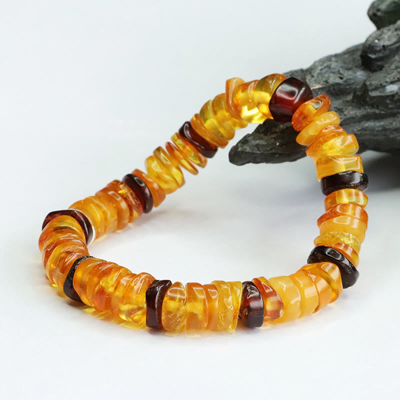 Natural Amber Ping An Kou Peace Buckle Beaded Bracelet