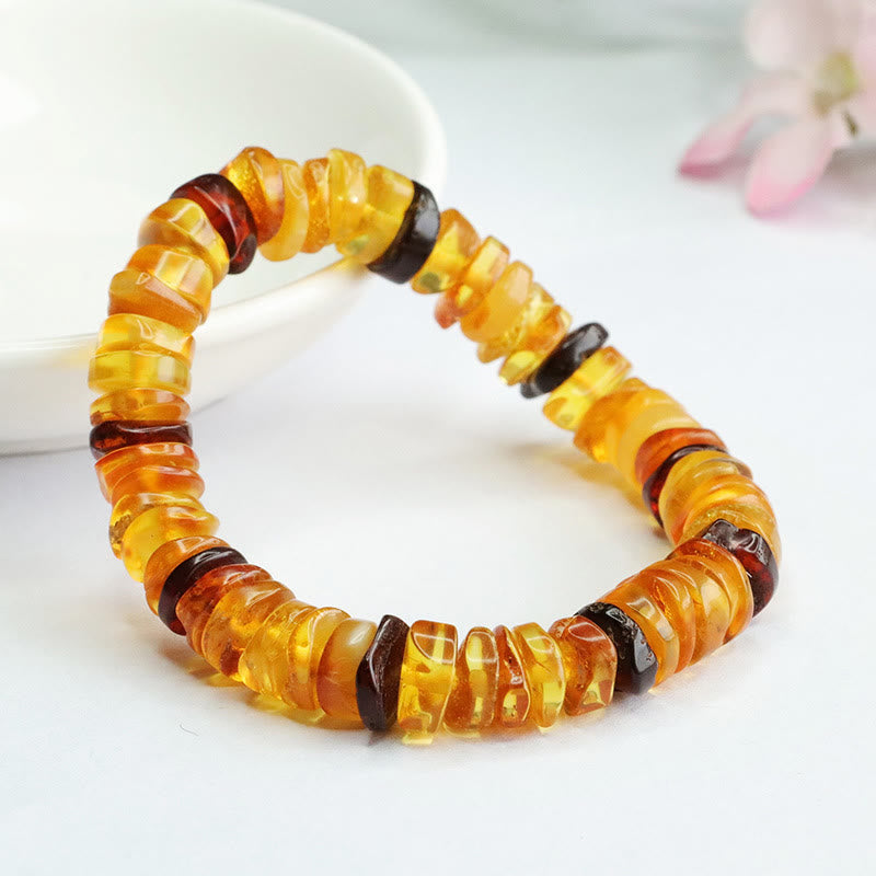 Natural Amber Ping An Kou Peace Buckle Beaded Bracelet