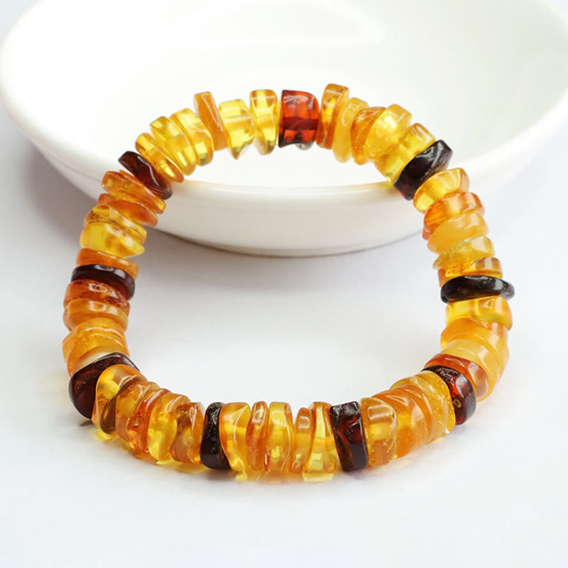 Natural Amber Ping An Kou Peace Buckle Beaded Bracelet