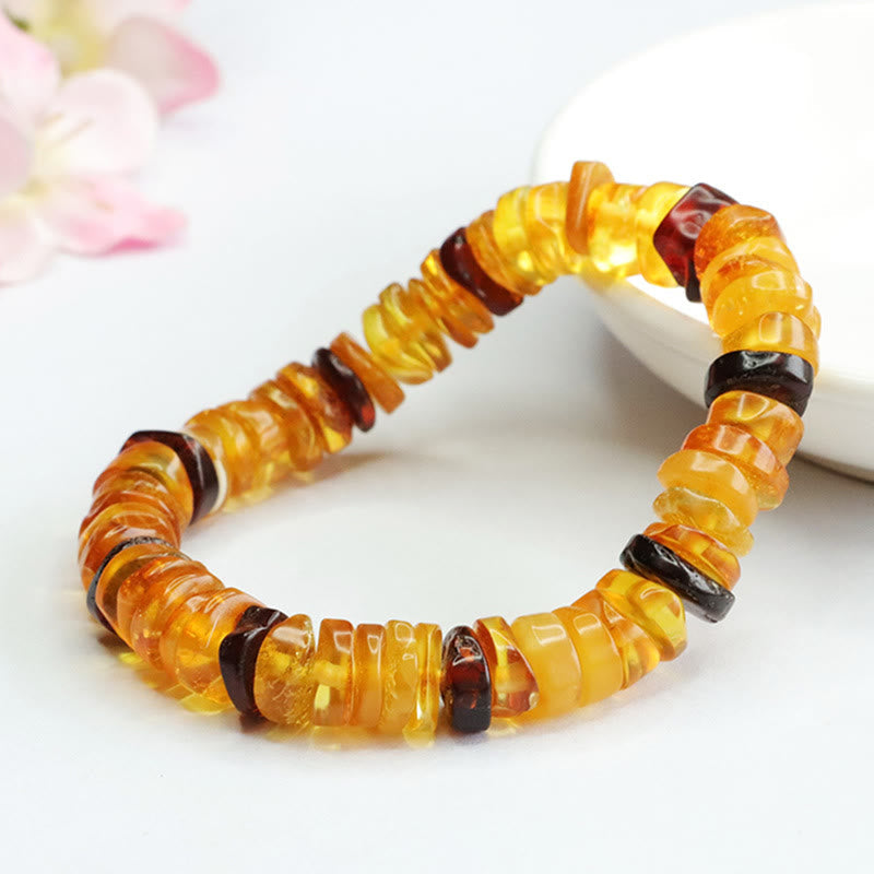 Natural Amber Ping An Kou Peace Buckle Beaded Bracelet