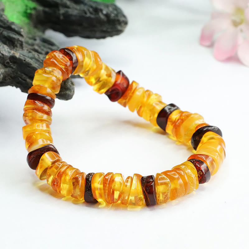 Natural Amber Ping An Kou Peace Buckle Beaded Bracelet