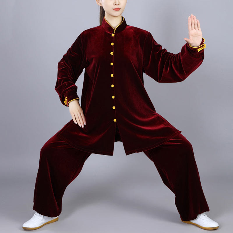 2Pcs Fall Winter Tai Chi Meditation Qigong Zen Practice Unisex Velour Plush Clothing Set