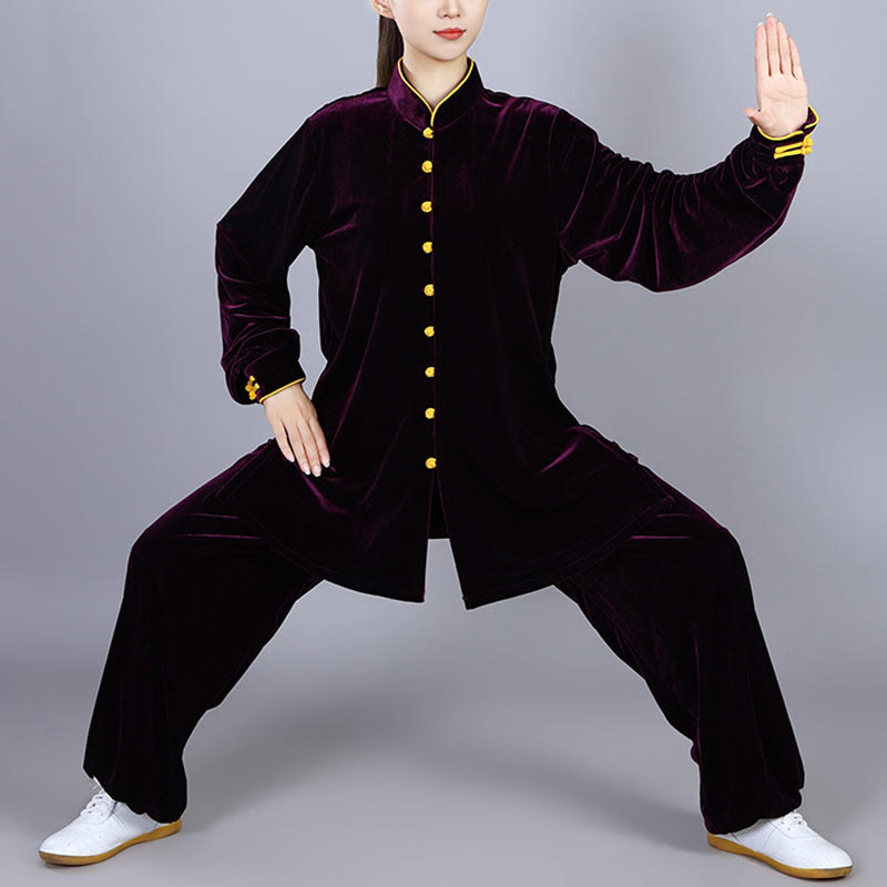 2Pcs Fall Winter Tai Chi Meditation Qigong Zen Practice Unisex Velour Plush Clothing Set
