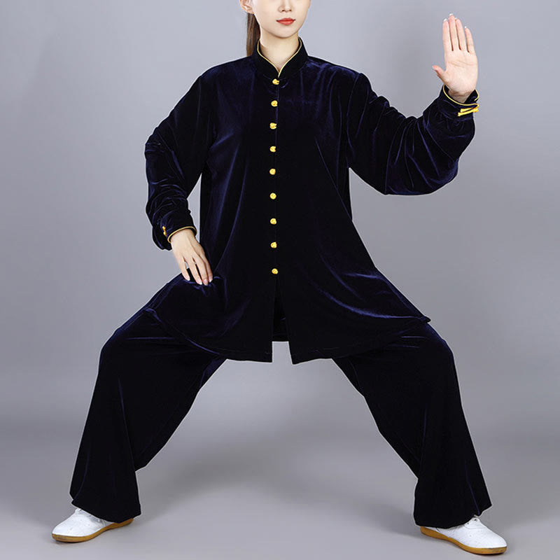 2Pcs Fall Winter Tai Chi Meditation Qigong Zen Practice Unisex Velour Plush Clothing Set