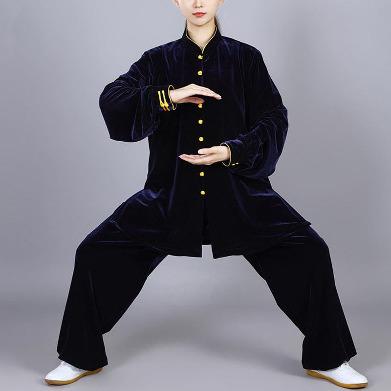 2Pcs Fall Winter Tai Chi Meditation Qigong Zen Practice Unisex Velour Plush Clothing Set