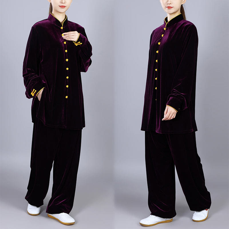 2Pcs Fall Winter Tai Chi Meditation Qigong Zen Practice Unisex Velour Plush Clothing Set