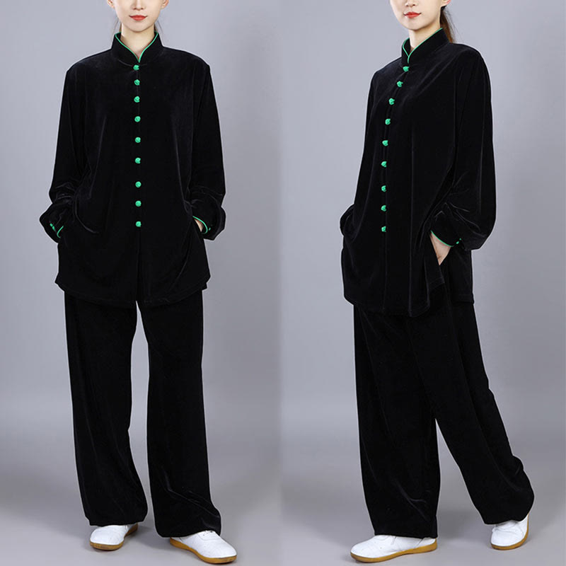 2Pcs Fall Winter Tai Chi Meditation Qigong Zen Practice Unisex Velour Plush Clothing Set