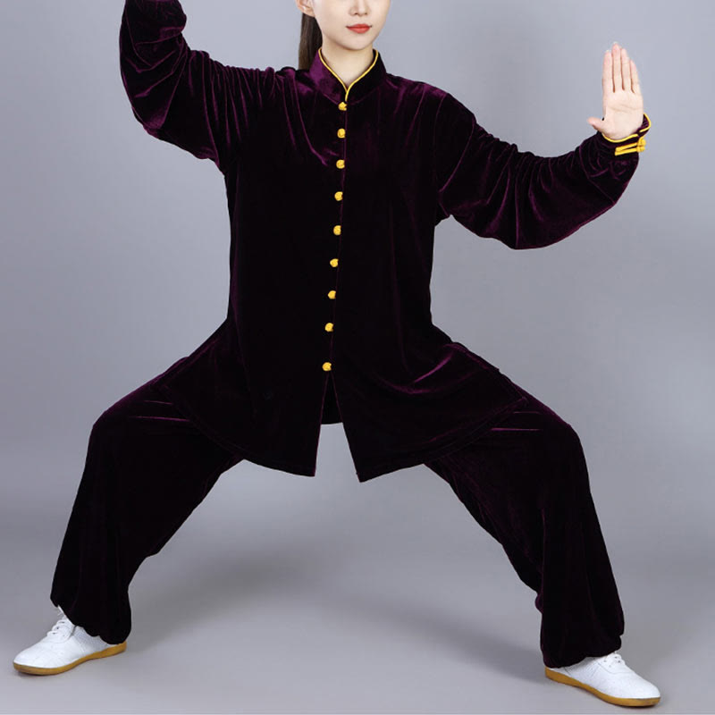2Pcs Fall Winter Tai Chi Meditation Qigong Zen Practice Unisex Velour Plush Clothing Set