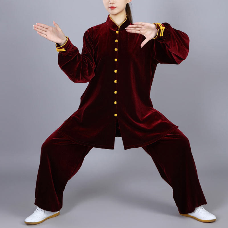 2Pcs Fall Winter Tai Chi Meditation Qigong Zen Practice Unisex Velour Plush Clothing Set
