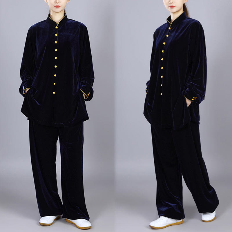 2Pcs Fall Winter Tai Chi Meditation Qigong Zen Practice Unisex Velour Plush Clothing Set