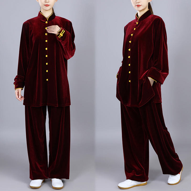 2Pcs Fall Winter Tai Chi Meditation Qigong Zen Practice Unisex Velour Plush Clothing Set