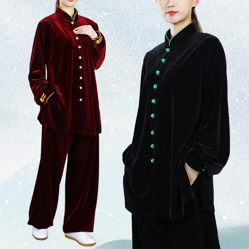 2Pcs Fall Winter Tai Chi Meditation Qigong Zen Practice Unisex Velour Plush Clothing Set