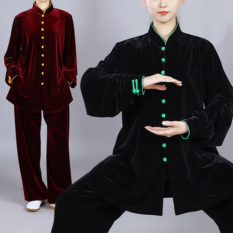 2Pcs Fall Winter Tai Chi Meditation Qigong Zen Practice Unisex Velour Plush Clothing Set