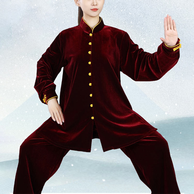 2Pcs Fall Winter Tai Chi Meditation Qigong Zen Practice Unisex Velour Plush Clothing Set