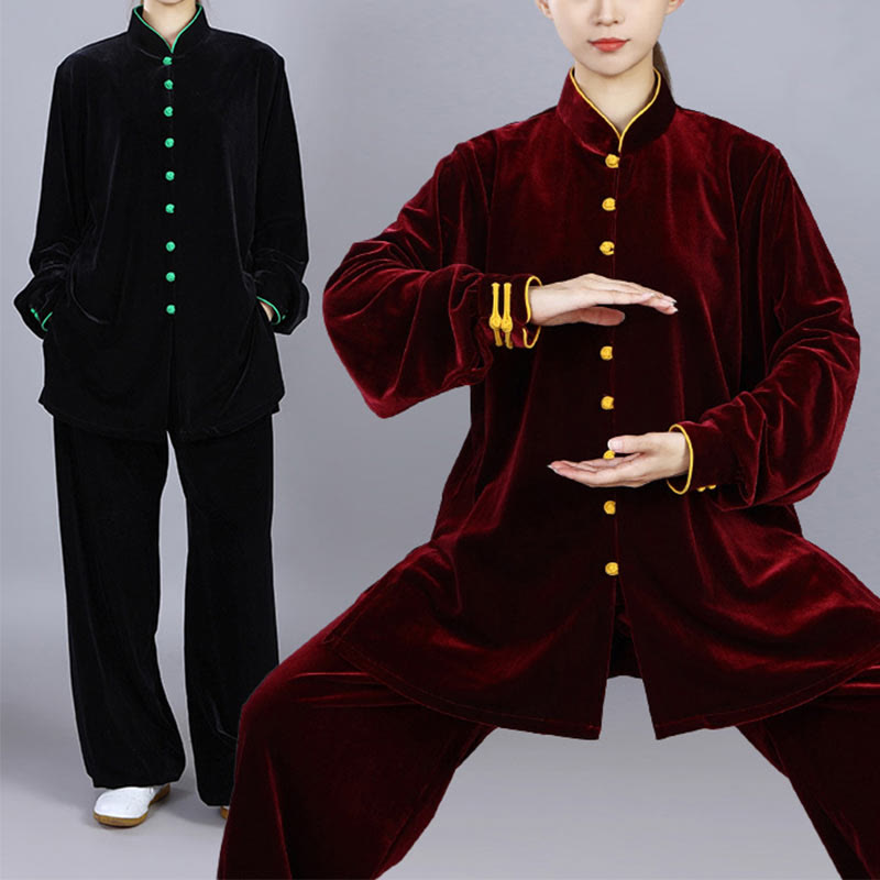 2Pcs Fall Winter Tai Chi Meditation Qigong Zen Practice Unisex Velour Plush Clothing Set