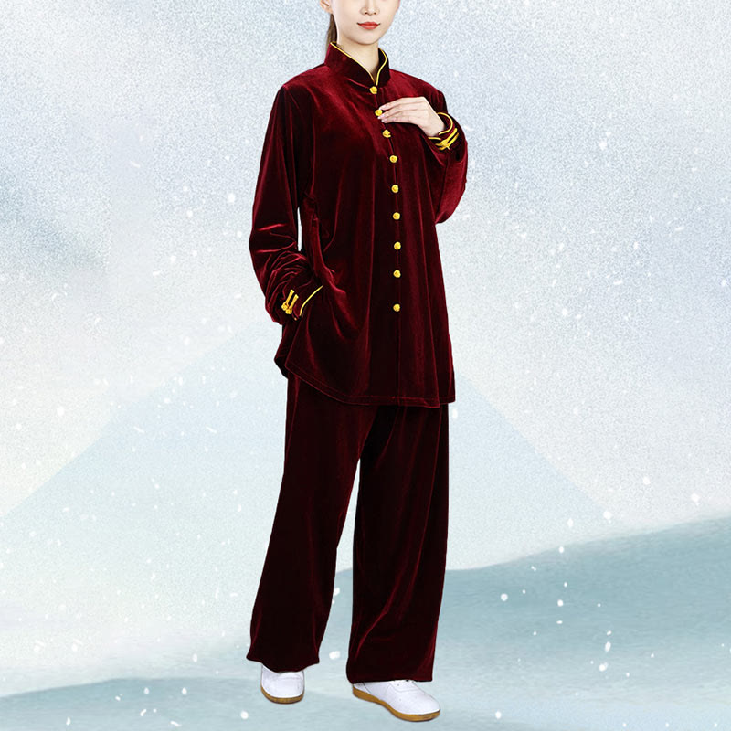2Pcs Fall Winter Tai Chi Meditation Qigong Zen Practice Unisex Velour Plush Clothing Set