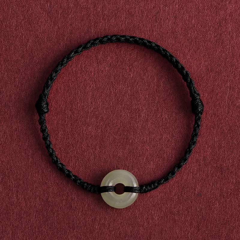 Natural Hetian Jade Ping An Kou Peace Buckle Red String Braided Bracelet Anklet